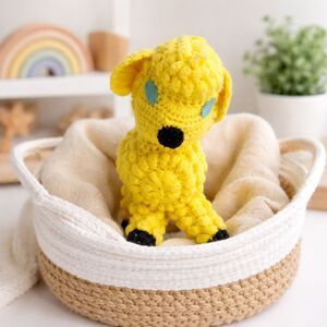 Baby Lamb Vintage Handmade Crochet Yellow Sheep Stuffed Animal Plush Toy